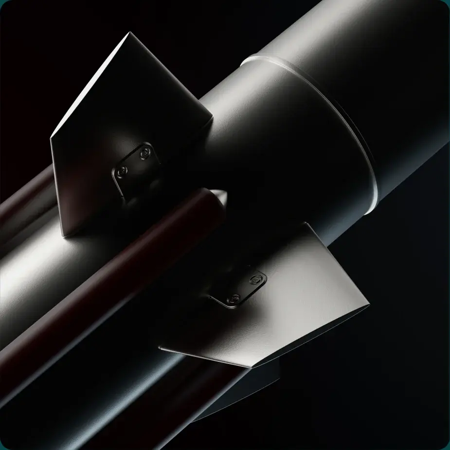 Close-up of a black metallic mechanism, rendered in 3D